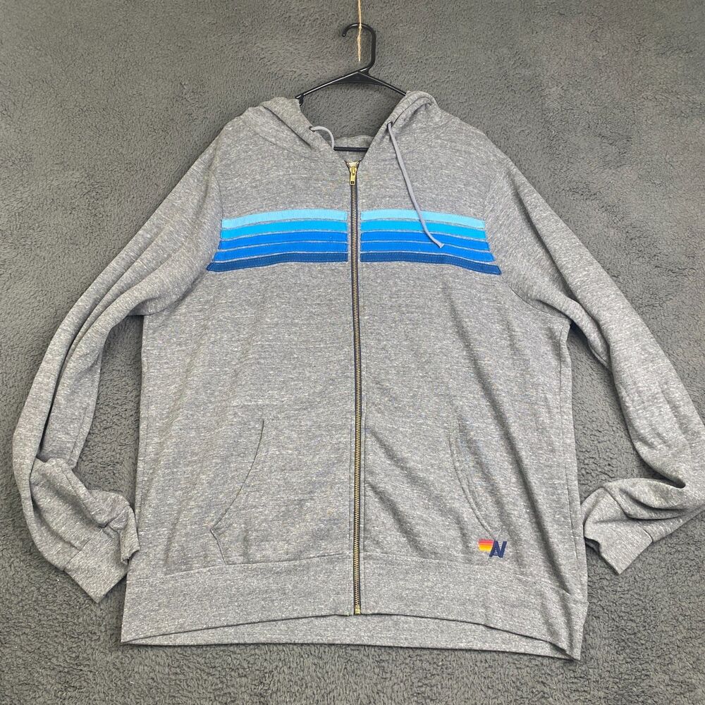 Aviator Nation Gray Hoodie with Blue Stripes